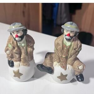 Vintage Flambro Emmett Kelly 3" Clown Weary Willie Porcelain Figurines‎ (2)